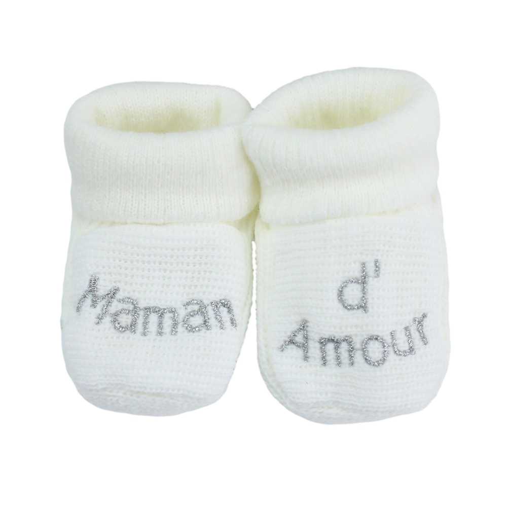 white "maman d'amour" baby booties