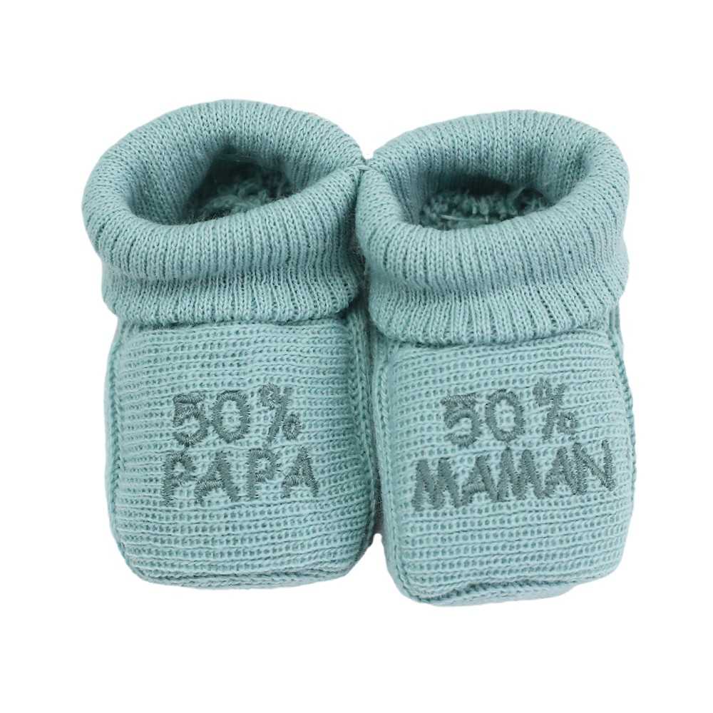 Patucos bebé verde salvia 50% papá 50% mamá
