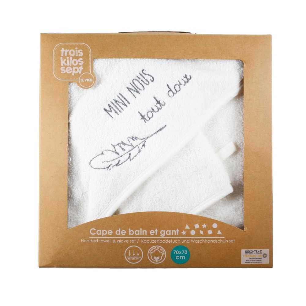 Baby-Badeset Mini Nous mit Handtuch und Waschlappen in einer Geschenkbox aus Kraftpapier