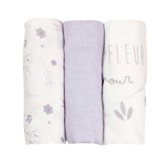 3er-Pack Mulltücher 70x70cm in mauve und weiß
