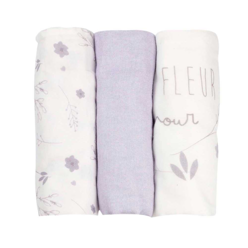 Pack of 3 diapers 70*70cm purple and white