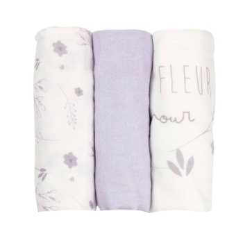 Pack of 3 diapers 70*70cm purple and white