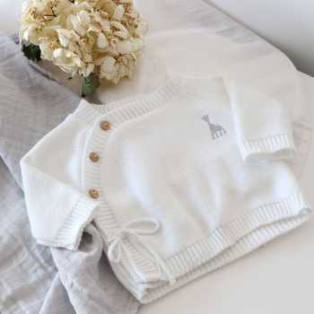 Sophie la girafe white bra with gray embroidery matching the swaddle blanket