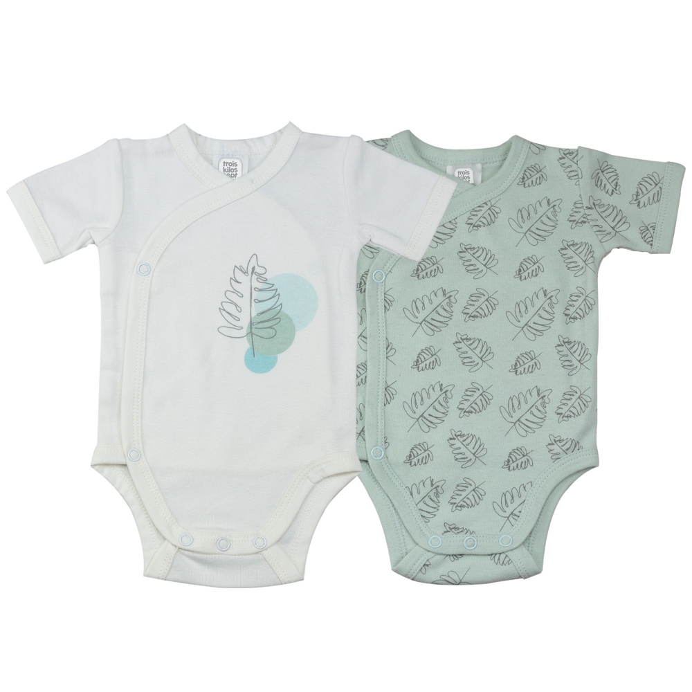 Set aus zwei kurzärmeligen salbeigrünen Bodys