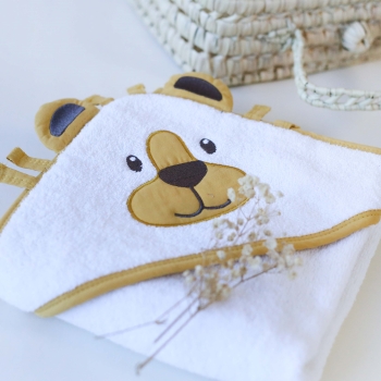 Scene featuring the little lion hooded bath cape