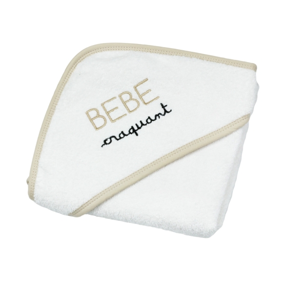 Witte baby badcape schattige baby met beige bies