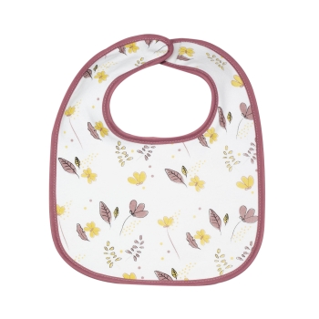 Burgundy baby bib with floral pattern