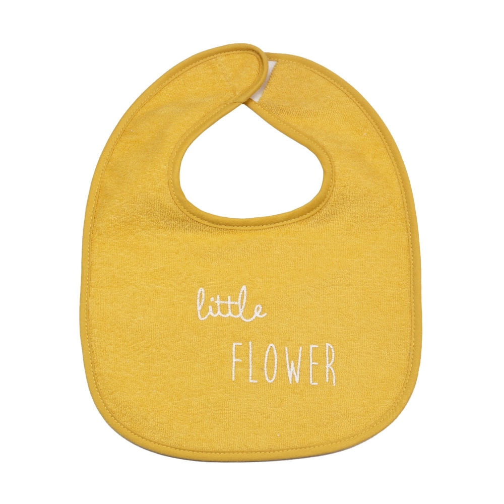 Baby slabbetje mosterdgeel "little flower"