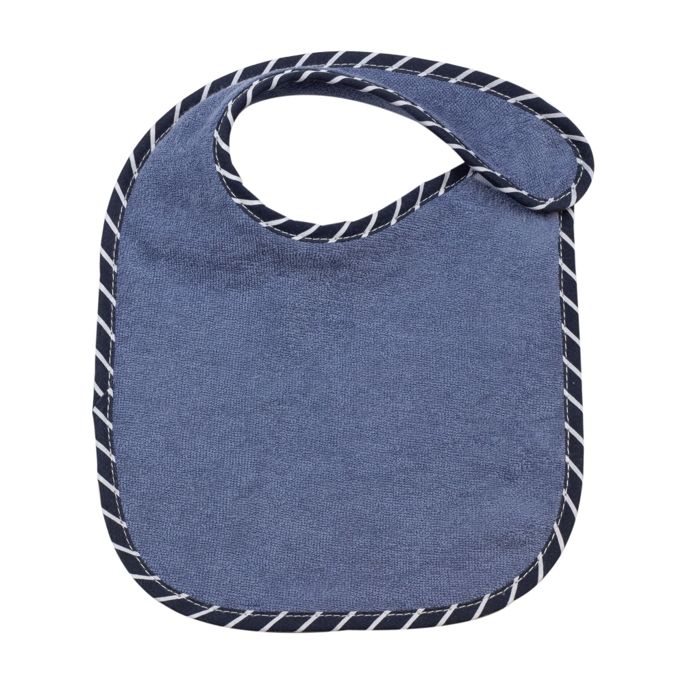 Blaues Lätzchen mit nachtblauer Borte für Unisex-Baby