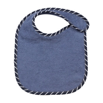 blue bib with navy blue piping for baby unisex