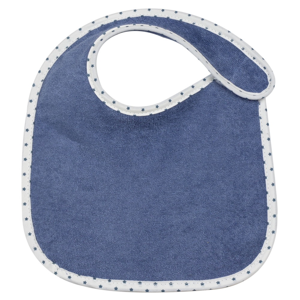 babero bebé azul marino con bies blanco y azul