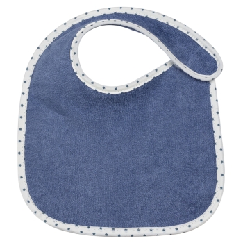 marineblauw babyslabbetje met witte en blauwe bies
