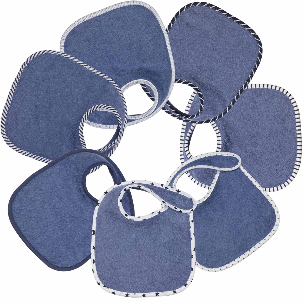 Set aus 7 blauen einfarbigen Unisex-Lätzchen