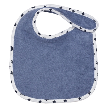 blauw slabbetje met witte bies en blauwe sterren