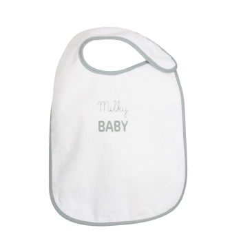 White bib with Milky Baby inscription