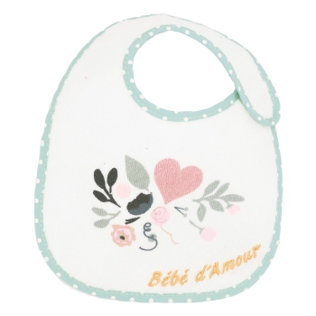 Blue baby bib with patterns