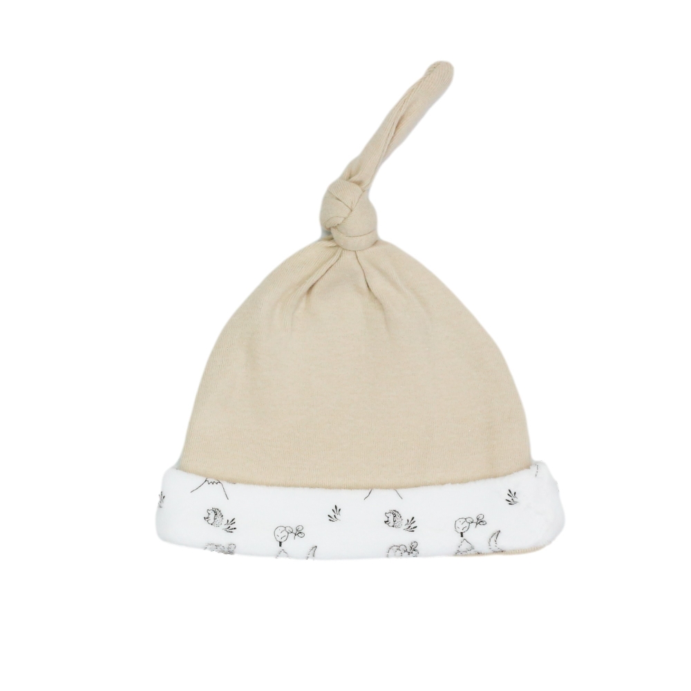 bonnet naissance beige et blanc