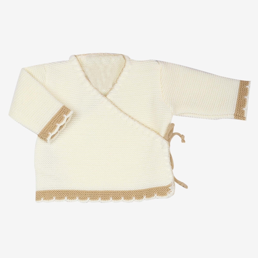Cardigan neonato in maglia bicolore Vaniglia/Cioccolato